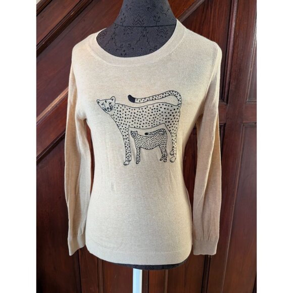 J.Crew Beige Sweater Leopard Graphic Print Womens Long Sleeve Lightweight - Picture 1 of 8